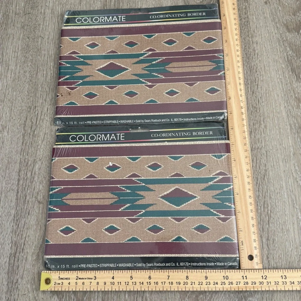 Vintage Colormate Southwestern Wallpaper Border 2 Rolls Teal Burgundy 1995 Sears